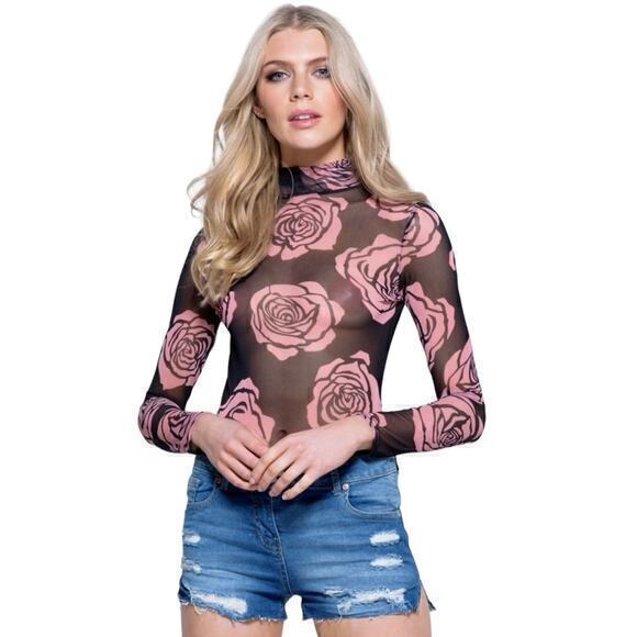 Dusty Pink Rose Print Bodysuit‎ - S/M - Picture 7 of 7